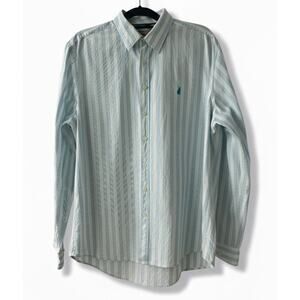 PINK Thomas Pink Men's Casual Long Sleeve Shirt L Blue White Stripe 100% Cotton